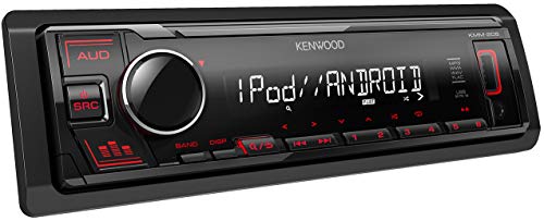 Kenwood KMM-205 - Autoradio USB con RDS (sintonizzatore ad alte prestazioni, MP3, WMA, FLAC, ingresso AUX, Android Control, Bass Boost, 4 x 50 Watt, rosso) nero