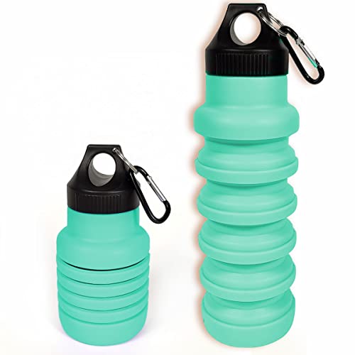 KINGMATE Borraccia in silicone, senza BPA, per lo sport, pieghevole, con coperchio sportivo, 500 ml, colore: turchese