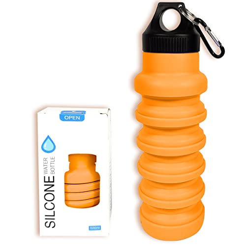 KINGMATE Borraccia in silicone, senza BPA, per lo sport, pieghevole, con coperchio sportivo, 500 ml, colore: arancione