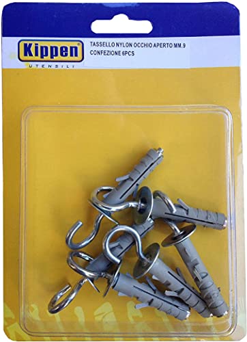 kippen 9025A1 - Kit Composto da 6 Tasselli per Fissaggio ad Espansione da mm.9 con Gancio a Occhiolo Aperto