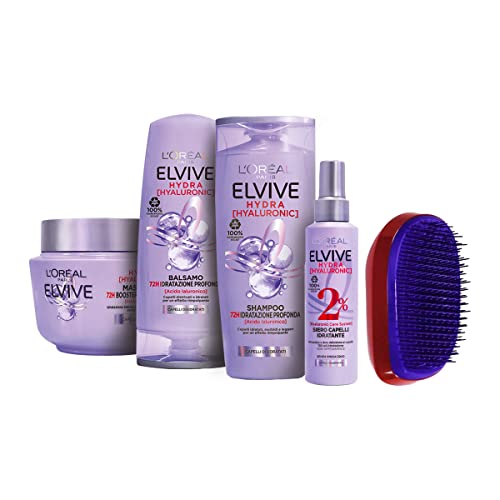 KIT L ORÉAL PARIS ELVIVE HYDRA HYALURONIC: shampoo + balsamo + maschera + siero + spazzola capelli