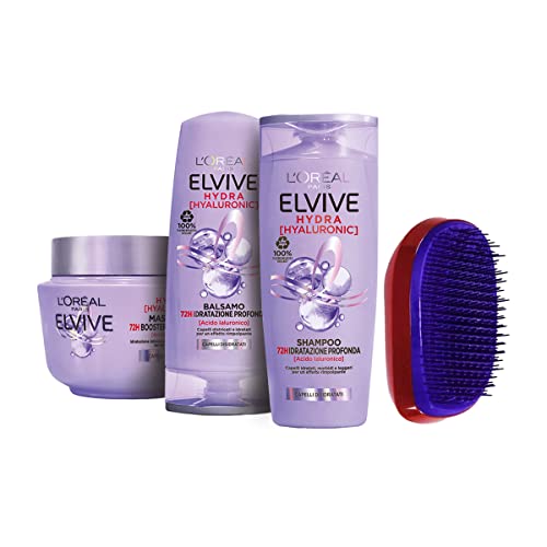 KIT L ORÉAL PARIS ELVIVE HYDRA HYALURONIC: shampoo + balsamo + maschera + spazzola capelli