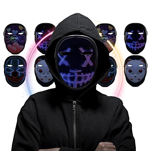 KKTECT Maschera illuminante Maschera LED 45 Animazioni, 70 Immagini, Modelli Testi Fai-da-Te, Caricamento di Foto Maschera LED con Controllo App Bluetooth Maschera Splendente