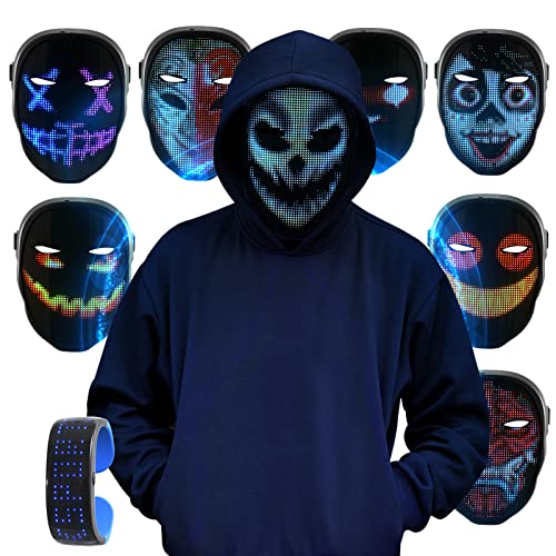 KKTECT Maschera Luminosa a LED Maschere Luminose spaventose con Bluetooth App Control, 45 Animazioni, 70 Immagini, Modelli Testi Fai da Te, Caricamento di Foto e Maschera del Ritmo Musicale