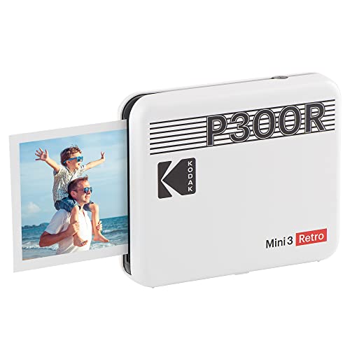 Kodak Mini 3 Retro Stampante Fotografica Istantanea Portatile, IOS, Android e Bluetooth, 7.6 x 7.6 cm, Tecnologia 4Pass e Laminazione -Bianco- 8 Fogli