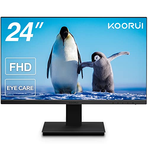 KOORUI Monitor 24  FULL HD IPS, (1920 x 1080, 75 Hz, VGA, HDMI), Flicker Safe, 99% sRGB, Tempo di Risposta 5 ms, Reclinabile, Nero