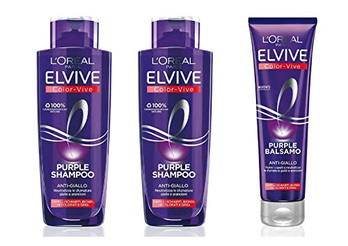 L Oréal Paris Color Vive Purple Shampoo Anti-Giallo per Capelli Schiariti, Biondi, Decolorati e Grigi, 2 x 200 ml + Balsamo per Capelli Schiariti, Biondi, Decolorati e Grigi, 1 x 150 ml
