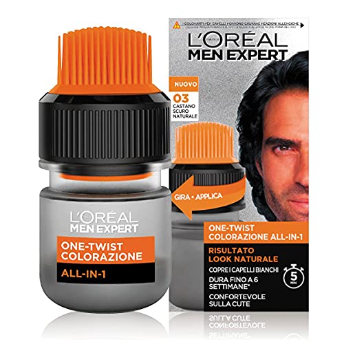 L’Oréal Paris Men Expert Colorazione Uomo One-Twist All-in-One, Risultato naturale, Applicazione facile e veloce, Castano Scuro Naturale (03)