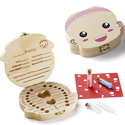 LA PUERTA MÁGICA Scatola porta dentini da Latte regalo nascita bimba - scatola in legno con scritte in ITALIANO con pinzetta e brillantini