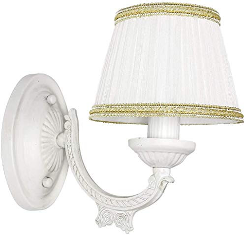 Lampada da parete interna Sofia con braccio stile classico shabby chic vintage in stoffa bianca E14 ideale per soggiorno camera da letto