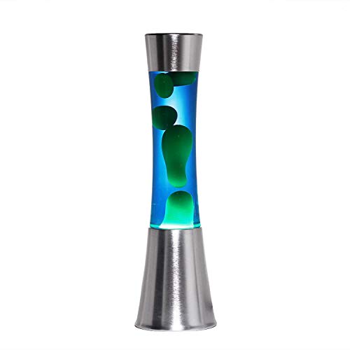 Lavalamp Sandro lampada lava elegante argento blu con effetto magma cera verde lampadina 39cm E14 incl. idea regalo per qualsiasi occasione