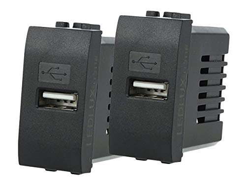 LEDLUX 2 Pezzi Moduli Compatibile Bticino Living Light Caricatore USB 5V 2,1A Ricarica Veloce Per Scatola 503 504 505 da 1 Posto (NERO)