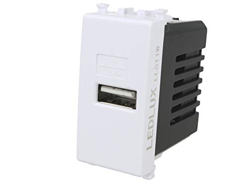 LEDLUX LL511W Modulo Caricatore USB 5V 2,1A Compatibile Con Placca Vimar Plana Colore Bianco Da Muro Per Scatola 503 504 505 Ricarica Veloce