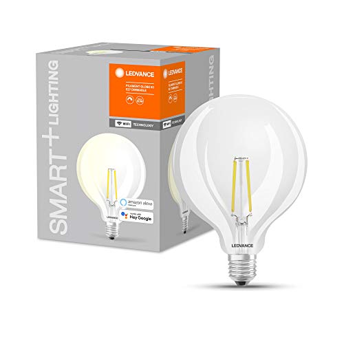 LEDVANCE Lampada LED intelligente con tecnologia WiFi, attacco E27, dimmerabile, bianco caldo (2700 K), sostituzione per 60W, SMART+ WiFi Globe Edison dimmerabile, confezione da 1