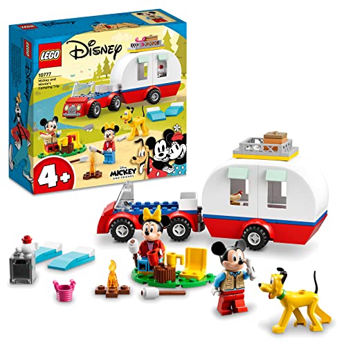 LEGO Disney Topolino e Amici Vacanza in Campeggio con Topolino e Minnie, con Pluto, Macchina e Camper Giocattolo, Giochi per Bambini dai 4 Anni, 10777