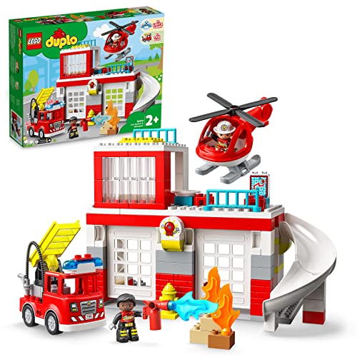 LEGO DUPLO Caserma Dei Pompieri ed Elicottero, Giochi Educativi per i Bambini dai 2 Anni in su, Camion Giocattolo dei Vigili del Fuoco, 10970