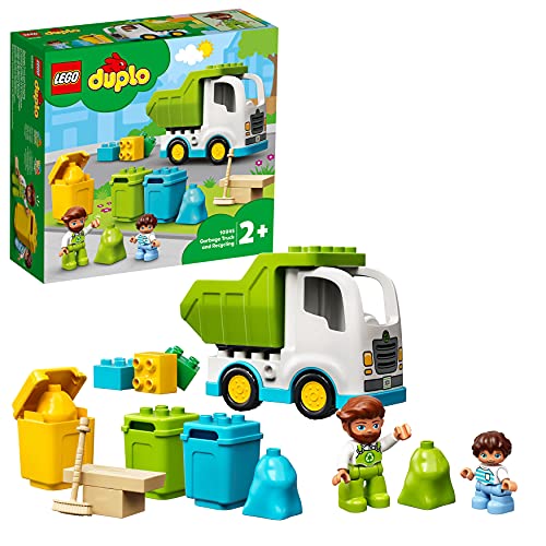LEGO DUPLO Town Camion della Spazzatura e Riciclaggio, Giochi Educativi per Bambini dai 2 Anni in su, Set Costruzioni Creative con 2 Minifigure, 10945