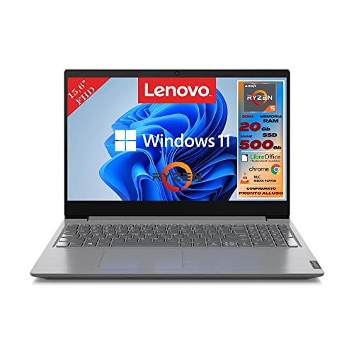 Lenovo, Pc portatile notebook, Display FHD da 15,6 , cpu AMD Ryzen 5 3500U, ram 20Gb, ssd m2 500Gb, windows 11 pro, computer portatile pronto all uso