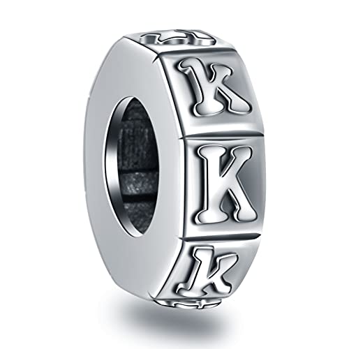 Lettera K Spacer Charms, iniziale K alfabeto Rubber Stopper Beads in Argento Sterling 925, si adatta Pandora Braccialetto Donna, regalo personalizzato per i bambini   Giorno del Ringraziamento