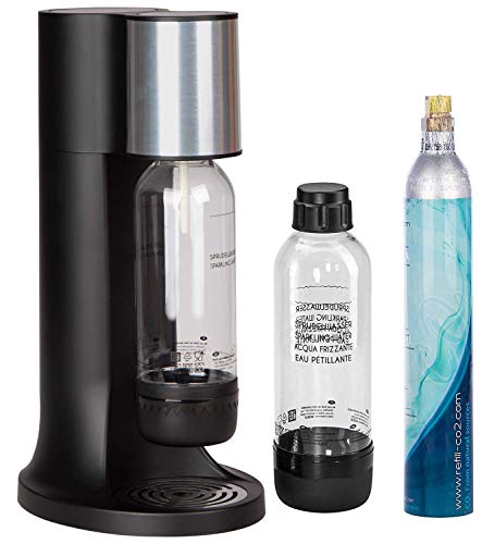 Levivo Gasatore d’acqua starter set che include 2 bottiglie da 1 l ognuna & cilindro CO2 classico produttore di soda per l aggiunta individuale di anidride carbonica all acqua rubinetto Colore: Nero
