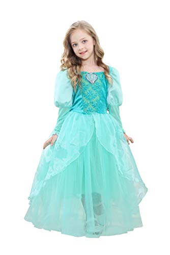 Lito Angels Vestito da Principessa Ariel Jasmine Costume Sirenetta Sirena per Ragazza, Taglia 11-12 anni, Maniche Lunghe, Verde