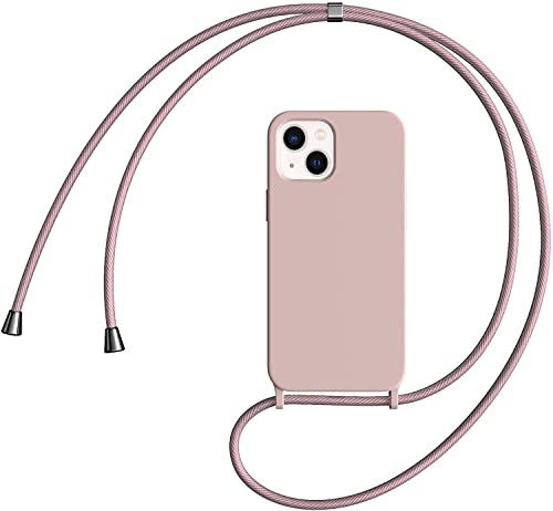 LIUKM Custodia Compatibile con iPhone 13, Custodia da Collo per Smartphone,Cover con Cordoncino da Indossare Cordino Laccio Morbido Silicone Necklace Bumper Case - Oro Rosa