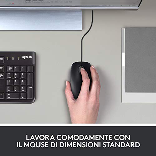 Logitech B100 Mouse USB Cablato, 3 Pulsanti, Rilevamento Ottico, Am...