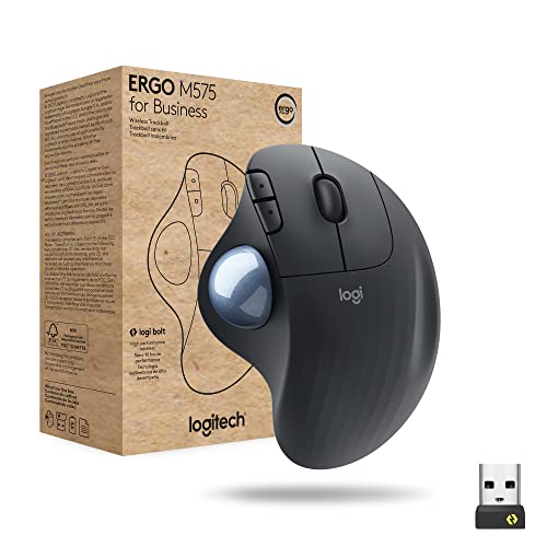 Logitech ERGO M575 for Business - Mouse trackball wireless - Design ergonomico, tecnologia Logi Bolt, Bluetooth, certificazione globale, Windows Mac Chrome Linux - Grigio