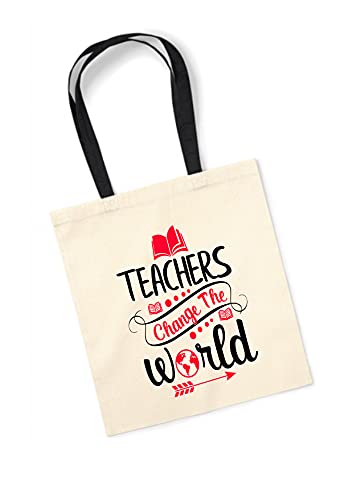 Los Eventos de la Tata. Borsa Tote Bag con manico rosa da regalare ai maestri insegnanti, Manico nero. Teacher, L