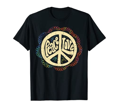 Love Peace Symbol Flower Vintage 80s Retro Hippie Hippy Maglietta