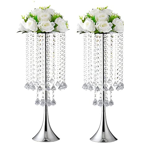 Lussuoso supporto per fiori in cristallo, per matrimoni, 58 cm, altezza di 58 cm, supporto per composizione floreale in metallo, da tavolo, per matrim