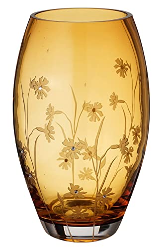 Lussuoso vaso in vetro ambrato, decorazione con cristalli Swarovski...