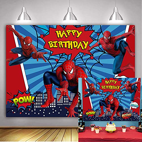 LXN Sfondo Spiderman per la festa di compleanno dei ragazzi Supereroe Cityscape Spiderman Festa a tema Sfondo Spiderman Fotografia Puntelli Decorazione per la tavola della torta Sfondo 1,8 x 1,2 m