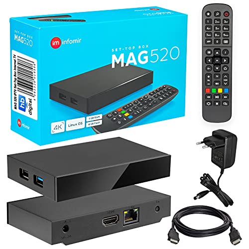MAG 520 Original Infomir & HB-DIGITAL 4K IPTV Set Top Box Multimedia Player Internet TV IP Receiver # 4K UHD 60FPS 2160p@60 FPS HDMI 2.0# HEVC H.256 Supporto #ARM Cortex-A53 + cavo HDMI