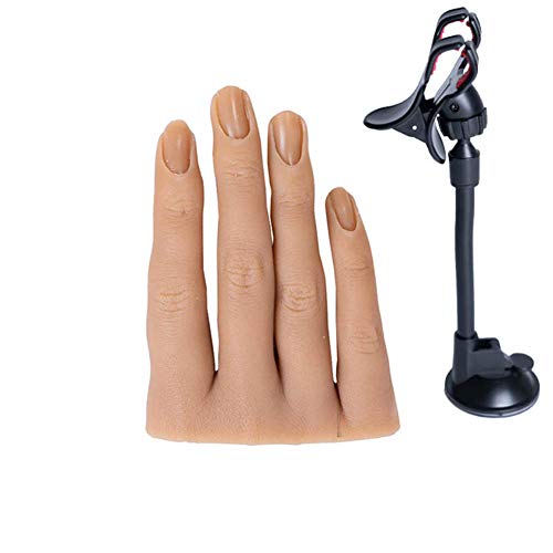 Mano in silicone pieghevole, 4 dita Unghie Manicure Training Modello di dita finte per la visualizzazione del design di pratica di nail art (3#,mano destra)