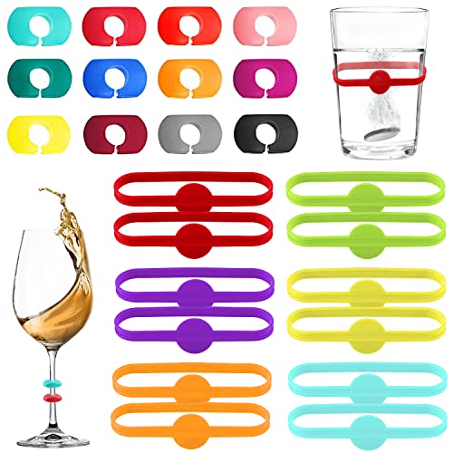 Marcatori per Bicchieri 24 pezzi Vino Segna Bicchieri Colorati Silicone Segnabicchieri Anelli Segna Salici Marcatori Ciondoli di Bevanda per Bicchiere da Vino