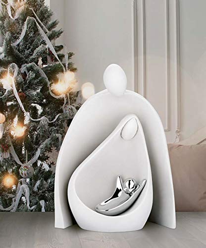 MAZZOLA LUCE Statuina Piccolo presepe Natale Moderno Nascita natività Bianco Argento (Diviso in 2 Pezzi) 9x11cm Stilizzato