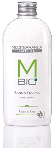 Mediterranea - M Bio Bagno Doccia - Detergente Idratante ed Emolliente per Pelle Liscia e Morbida - Contiene Olio di Argan, Nutriente ed Elasticizzante, con Aloe Vera - 250 ml