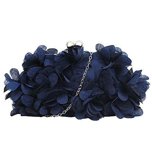 MEGAUK Borsa a tracolla da donna con motivo floreale, in seta, con manici, con catena, design Kisslock, 06205 blu, 24*4*13cm