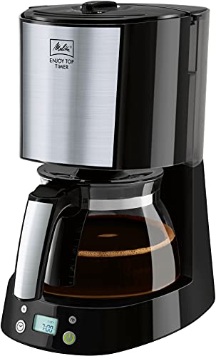 Melitta Enjoy Top Timer 1017-11 - Macchina da caffè con filtro e caraffa in vetro, funzione timer e elettromotore aromatico brevettato, spegnimento automatico, in acciaio INOX, 1,2 litri,colore: Nero