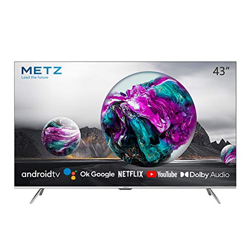 Metz Smart TV, Serie MUC7000, 43  (109 cm), 4K UHD, Versione 2022, Wi-Fi, Android 10.0, HDR10 HLG, HDMI, ARC, USB, Slot CI+, Dolby Vision, DVB-C T2 S2, HEVC MAIN10, Google Assistant, Argento