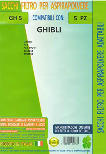 MF GH5 Confezione 5 Pezzi Sacchetto di Ricambio Compatibile per aspirapolvere Marca Ghibli AS5, AS 5 Evo FT, 2312043, 6595030