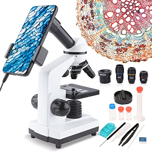 Microscopio per Bambini Studenti Principianti, BNISE 100x-1000x Microscopio Monoculare Con 30 di Vetrini per Microscopio, Kit Esperimenti, Doppio LED Microscopio