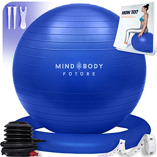 Mind Body Future Palla Svizzera da Ginnastica Swiss Gym Ball per Fitness, Yoga, Pilates, Gravidanza. Robusta, Antiscivolo e Ipoallergenica. Fitball con Anello e Pompa.