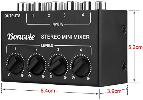 Mini Stereo Mixer, Bonvvie Mixer Passivo a 4 Canali RCA, Distributo...