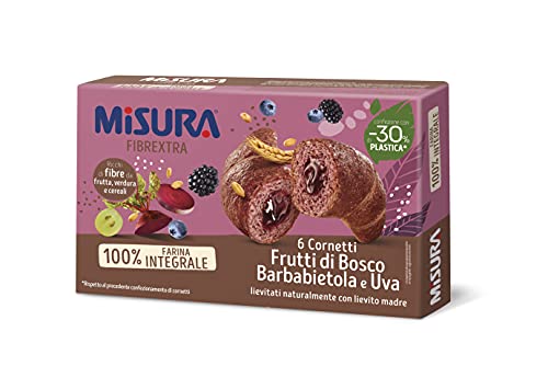 Misura Cornetti Fibrextra Frutti di Bosco, Barbabietola e Uva | 100% Farina Integrale | Confezione da 300 grammi
