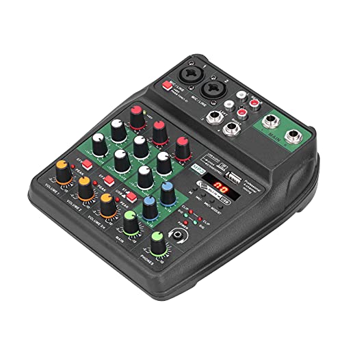 Mixer Audio Portatile, Console di Missaggio Mini Mixer Audio Stereo a 4 Canali, Console di Missaggio Audio USB con Phantom +48V, Supporto XLR, Microfono, RCA, Ingresso da 1 4  per Registrazione PC