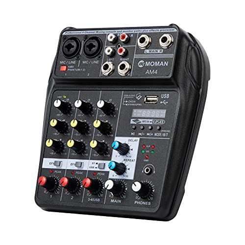 Mixer Audio USB, Moman AM4 Audio Mixer Professionale 4 Canali, Mini...