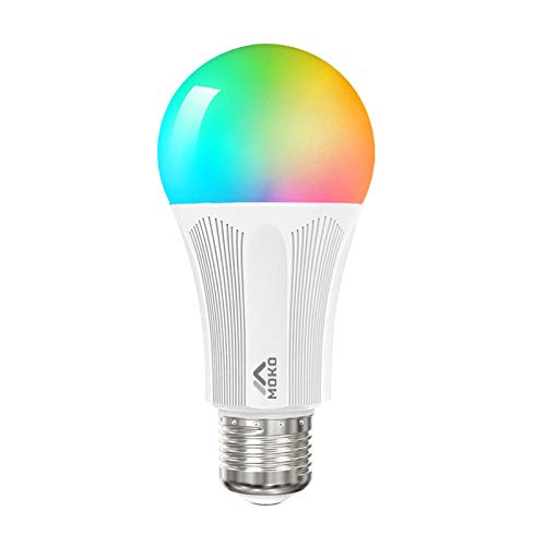 MoKo Lampadina LED E14 Colorate RGB, Intelligente Lampadine Controllo Remoto WiFi, 9W Luce Calda Dimmerabile, Lavora con Alexa Echo, Google Home per Controllo App Smart Life No Hub - Bianco