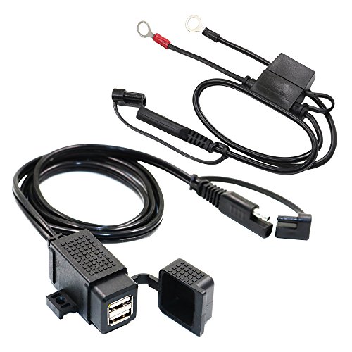 MOTOPOWER Caricabatterie doppio USB per moto, impermeabile, 3,1 A, con fusibile SAE Ring Terminal Cable Harness …